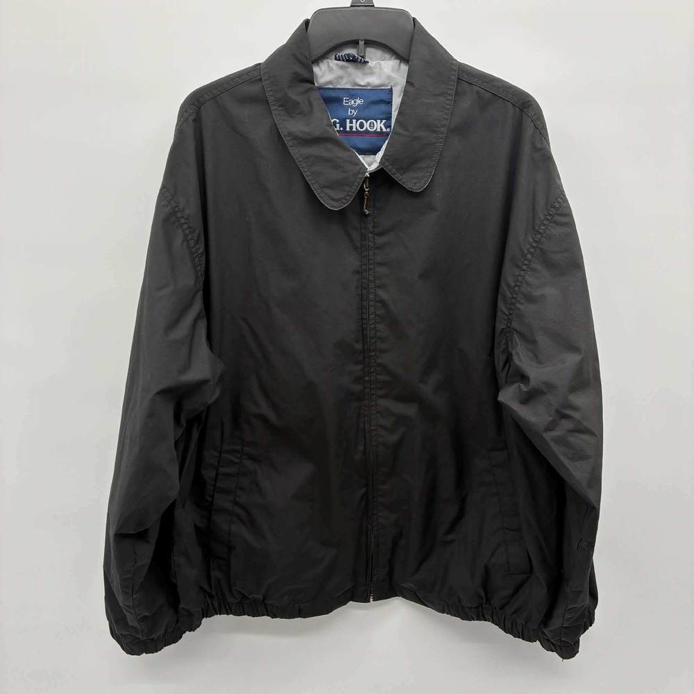 Eagle by J.G. Hook Black Full Zip Lined Windbreaker Jacket Elastic Hem Pockets